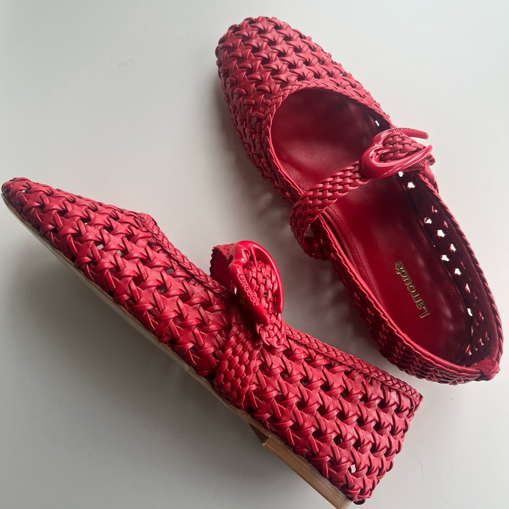 Larroude Red Woven Flats